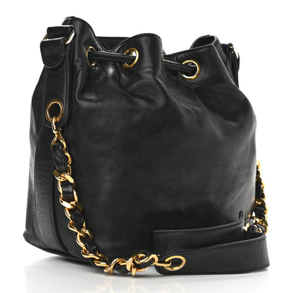 Chanel Lambskin CC Stitched Drawstring Bucket Bag Black 4 of 13