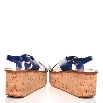 Prada Vernice Cork Crisscross Platform 60mm Sandals 40.5 Cobalto 6 of 13