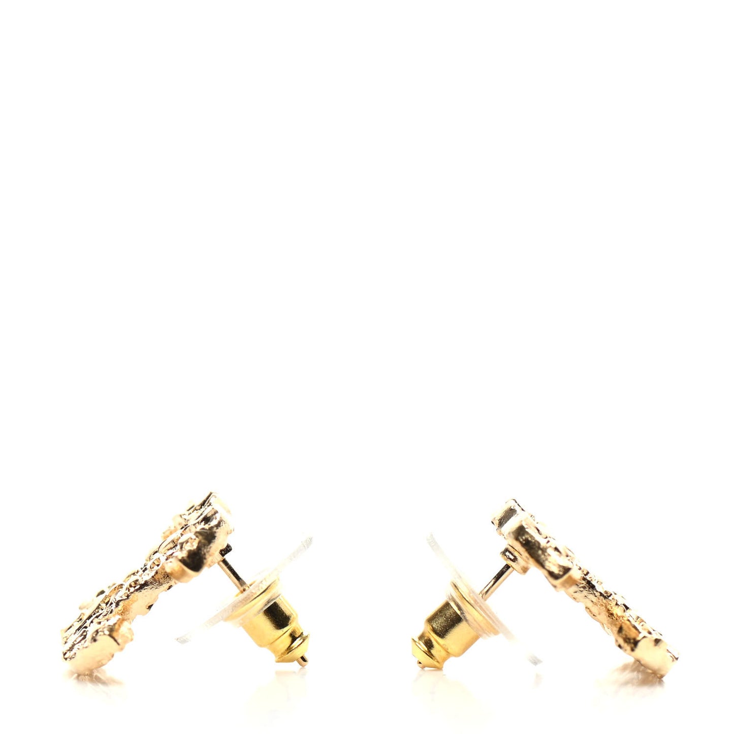 Metal Textured CC Earrings Gold