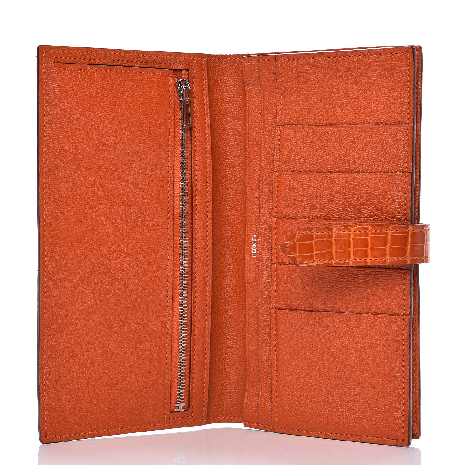 Hermes Shiny Alligator Bearn Wallet Orange 5 of 10