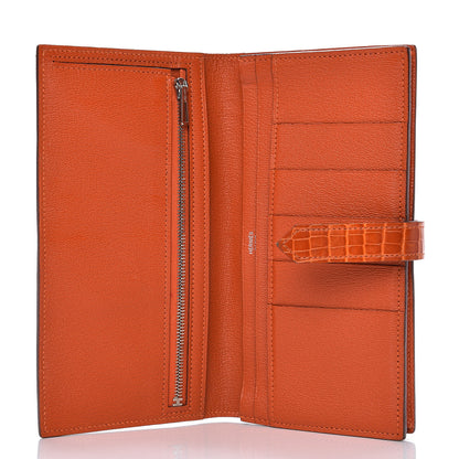 Hermes Shiny Alligator Bearn Wallet Orange 5 of 10