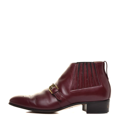 Gucci New Waxed Calfskin Mens G Medallion Toe Ankle Boots 10.5 Red Bordeaux 1 of 10