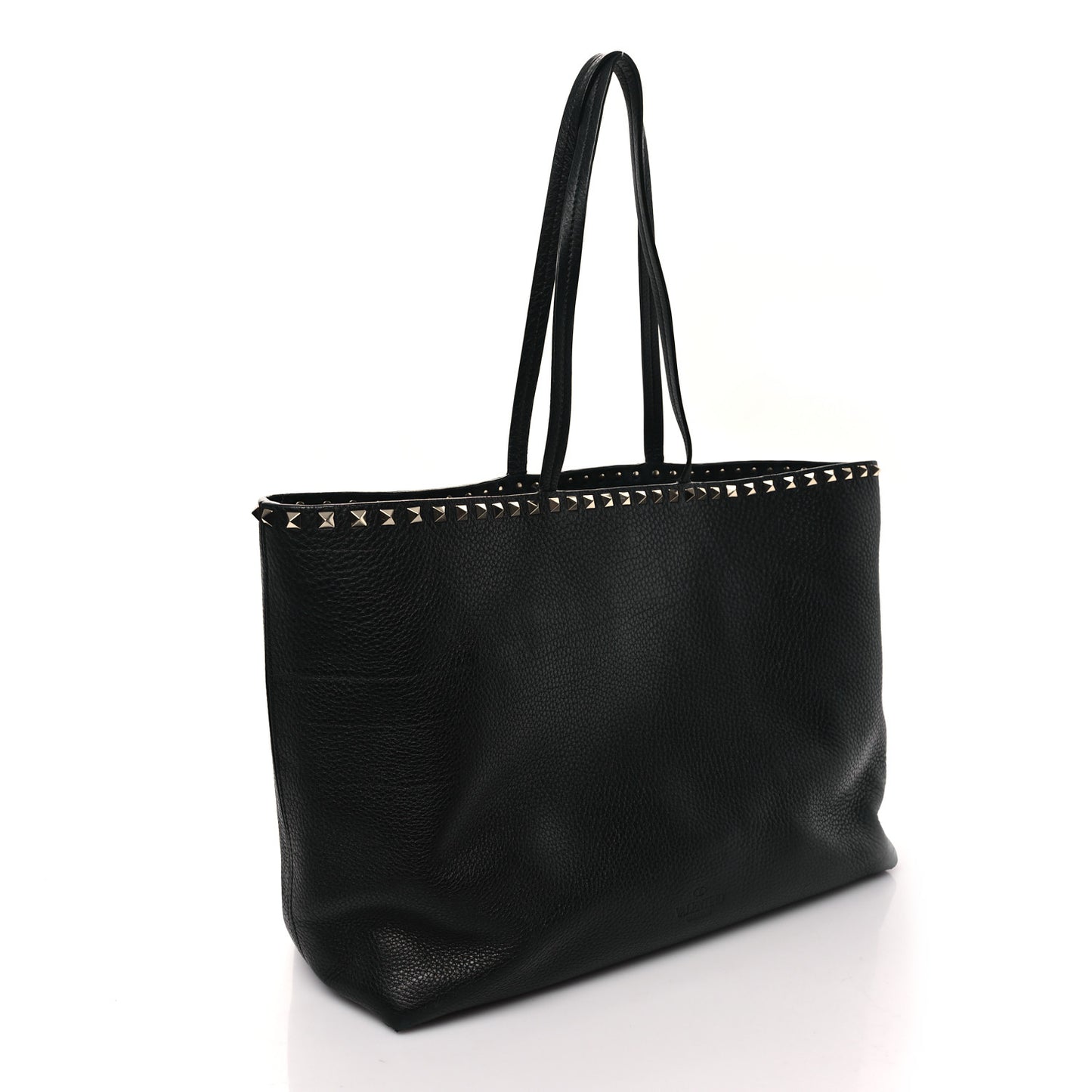 Grained Calfskin Rockstud Shoulder Tote Black