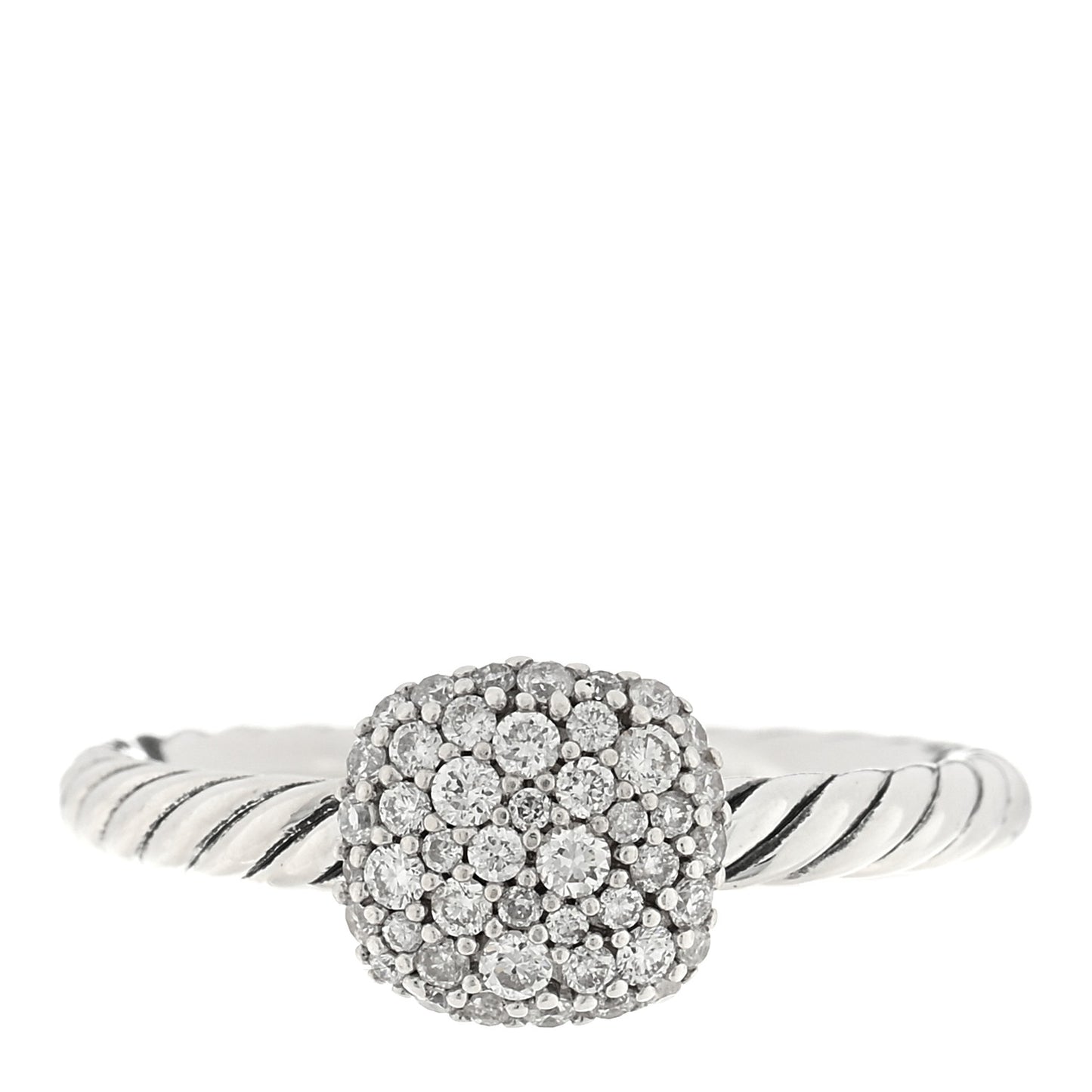 Sterling Silver Pave Diamond 8mm Petite Cushion Ring 50 5.25