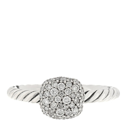 David Yurman Sterling Silver Pave Diamond 8mm Petite Cushion Ring 50 5.25 1 of 4