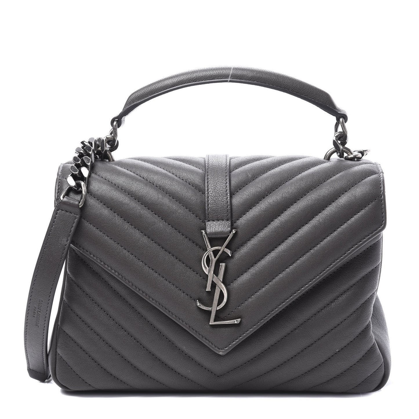 Sheepskin Matelasse Chevron Monogram Medium College Bag Asphalt