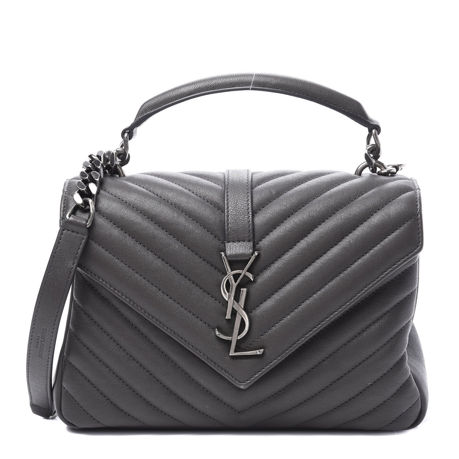 Saint Laurent Sheepskin Matelasse Chevron Monogram Medium College Bag Asphalt 1 of 12