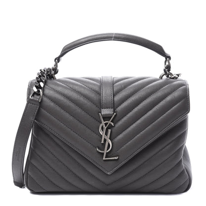 Saint Laurent Sheepskin Matelasse Chevron Monogram Medium College Bag Asphalt 1 of 12