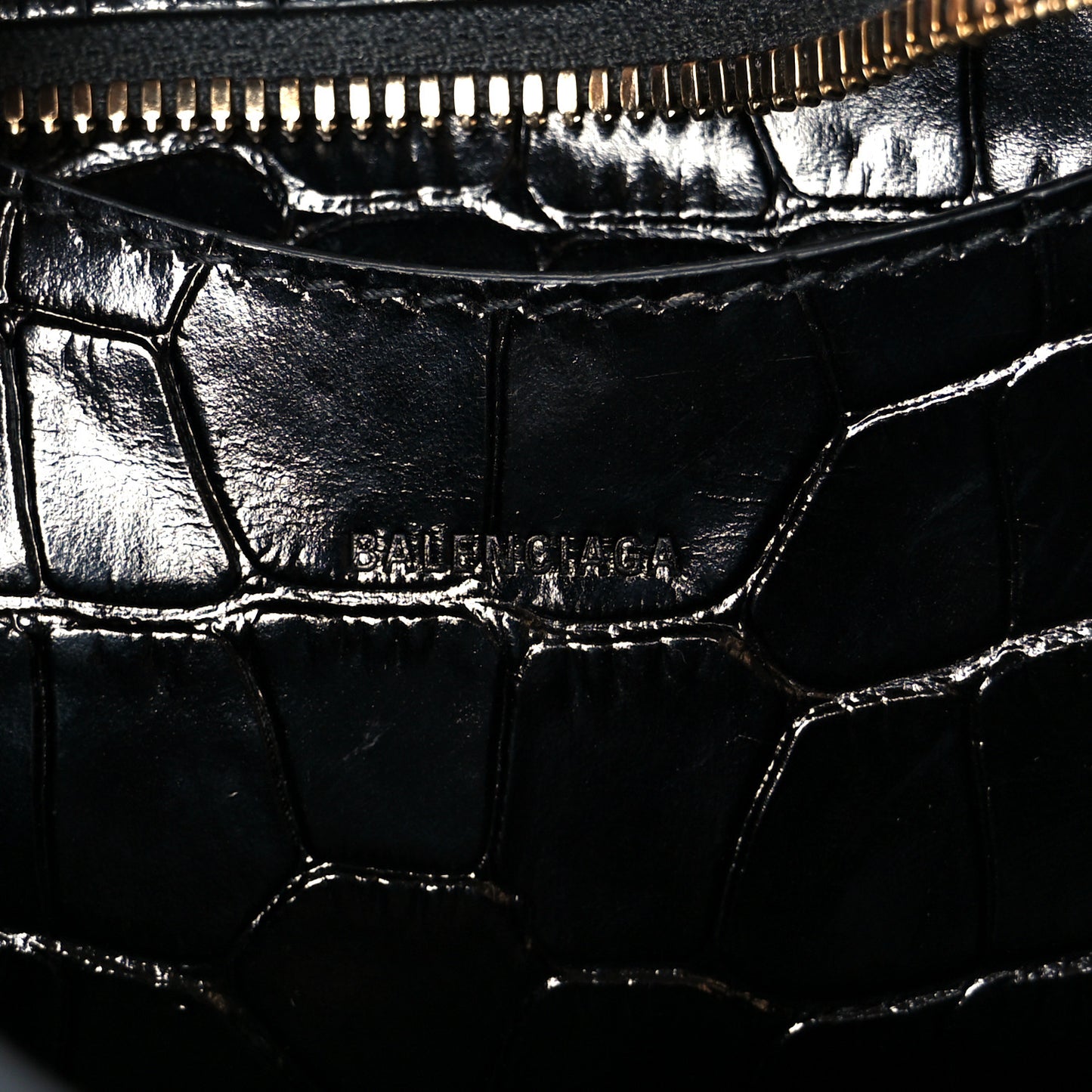 Shiny Supple Calfskin Crocodile Embossed Neo Classic Gold Hardware Mini City Black