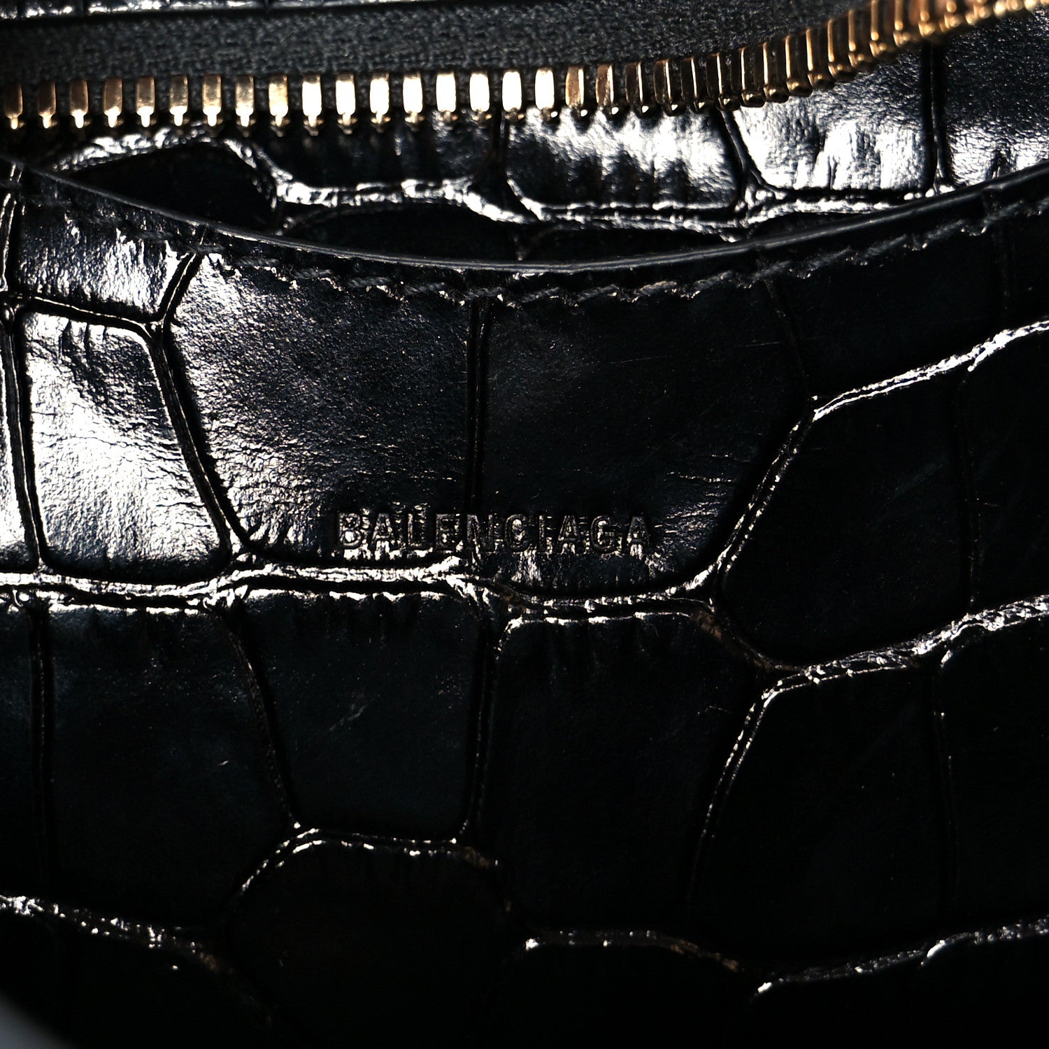 Balenciaga Shiny Supple Calfskin Crocodile Embossed Neo Classic Gold Hardware Mini City Black 6 of 11