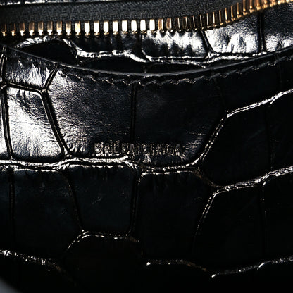 Balenciaga Shiny Supple Calfskin Crocodile Embossed Neo Classic Gold Hardware Mini City Black 6 of 11