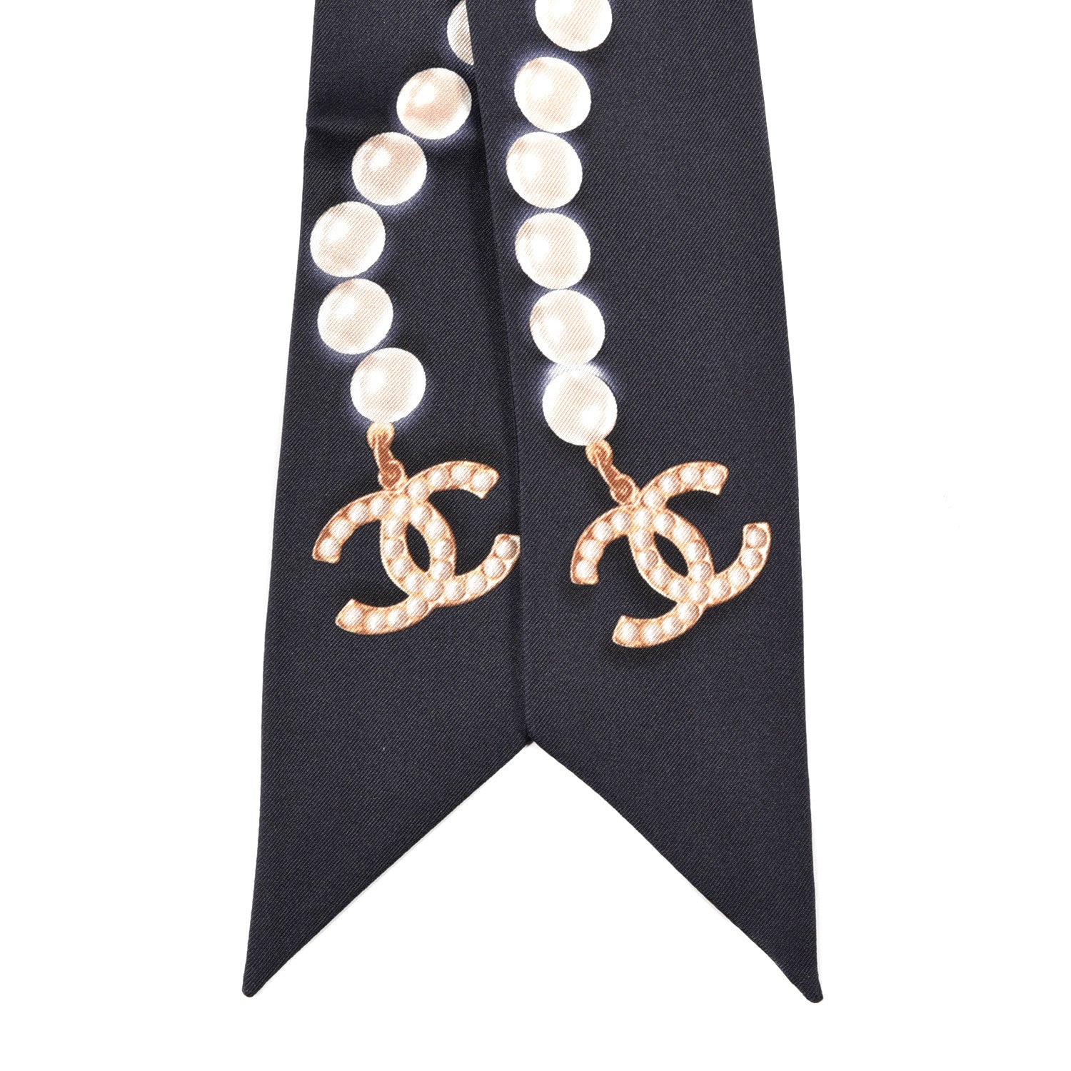 Chanel Silk Pearl CC Slim Bandeau Scarf Navy 2 of 3