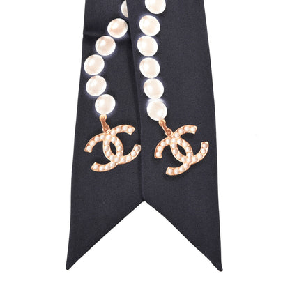 Chanel Silk Pearl CC Slim Bandeau Scarf Navy 2 of 3