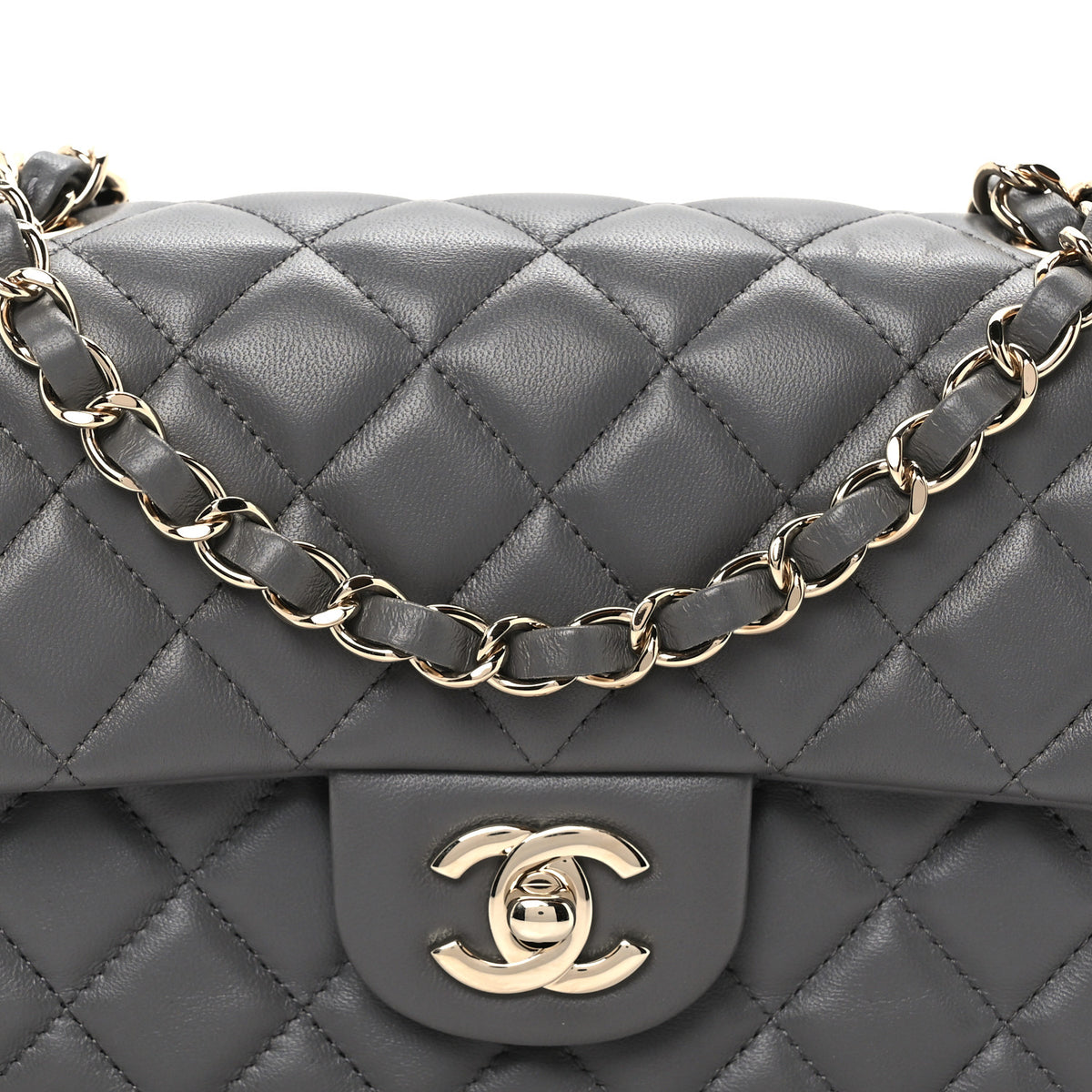 Chanel Lambskin Quilted Mini Rectangular Flap Dark Grey 9 of 12