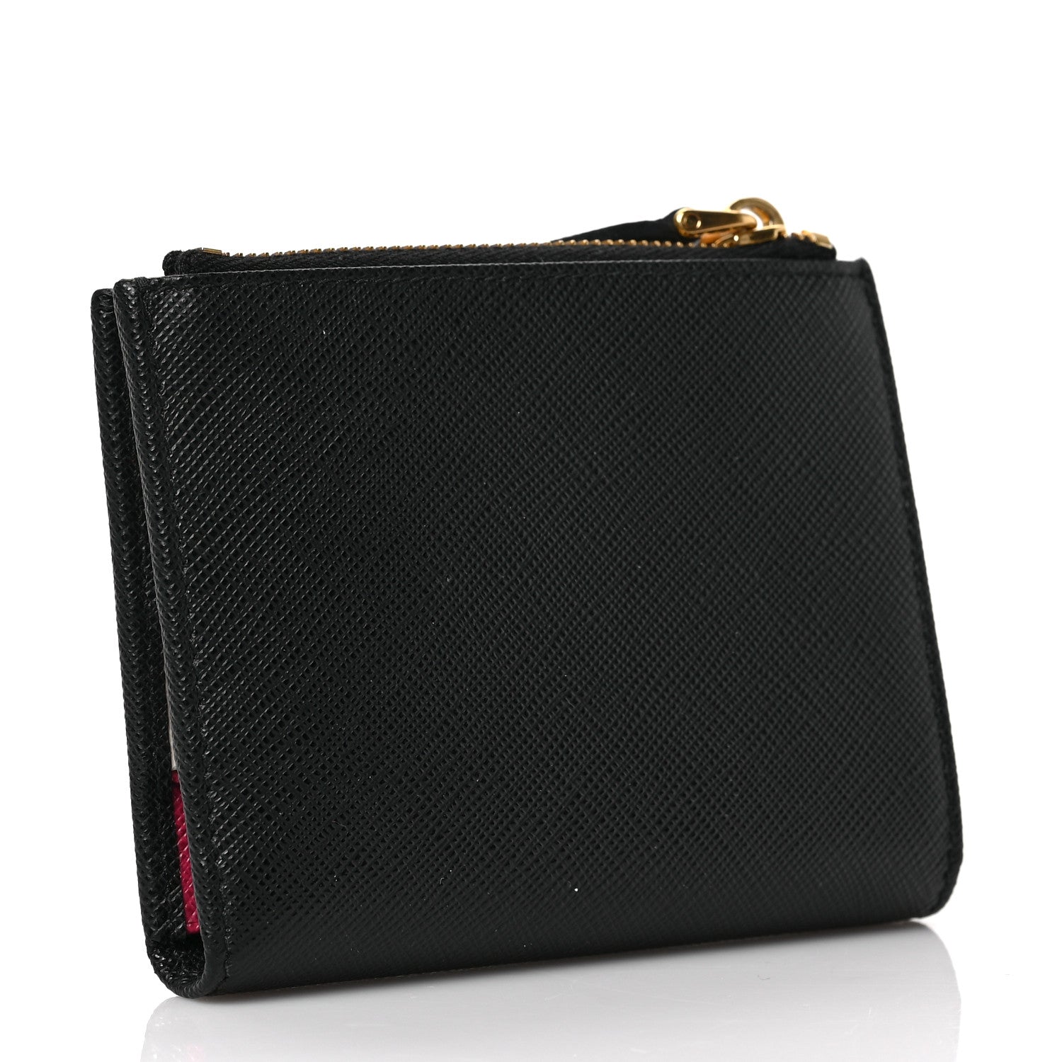 Prada Saffiano Colour Metal Compact Wallet Black Hibiscus 3 of 6