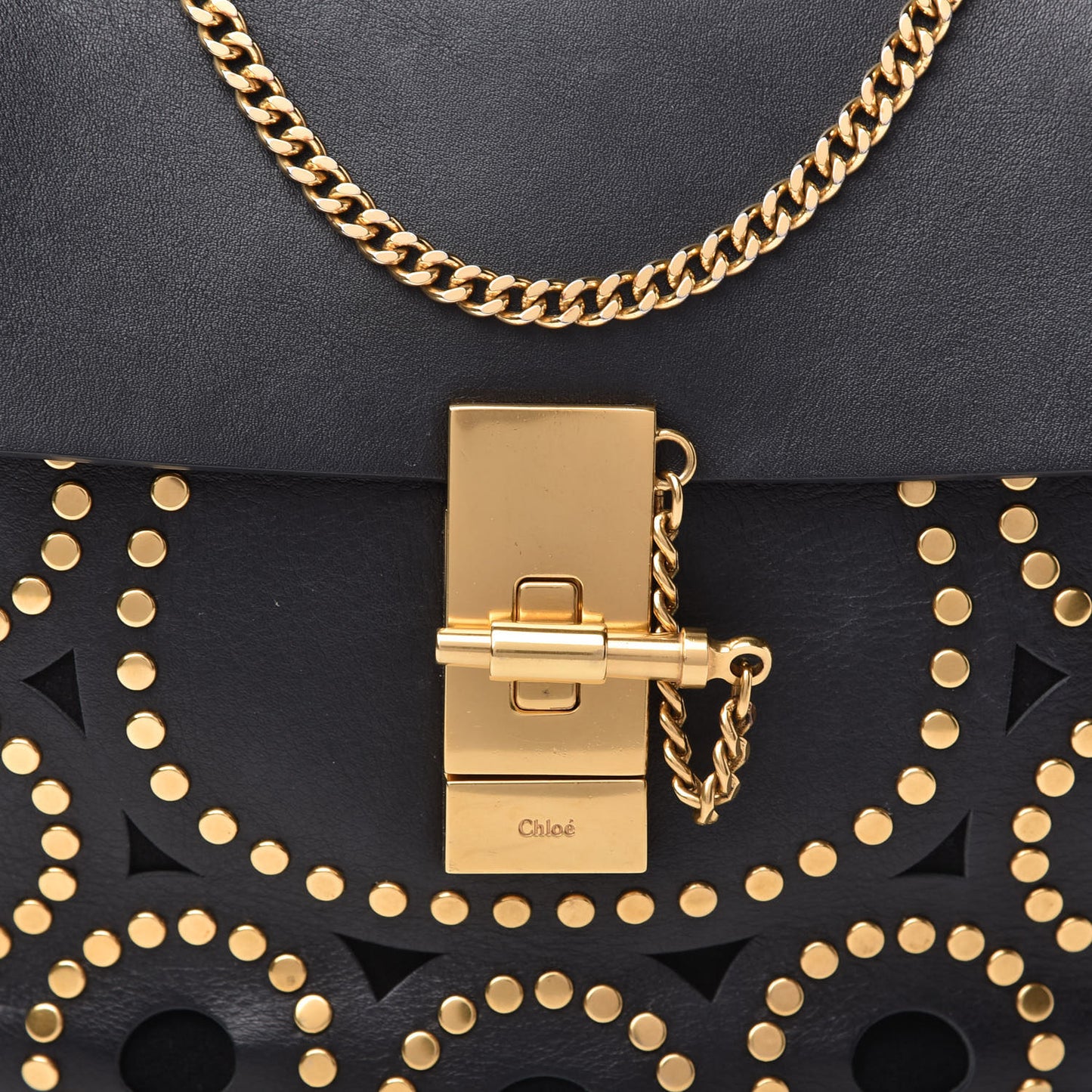 Calfskin Suede Studded Drew Shoulder Bag Black