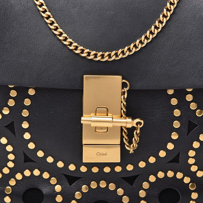 Chloe Calfskin Suede Studded Drew Shoulder Bag Black 9 of 9