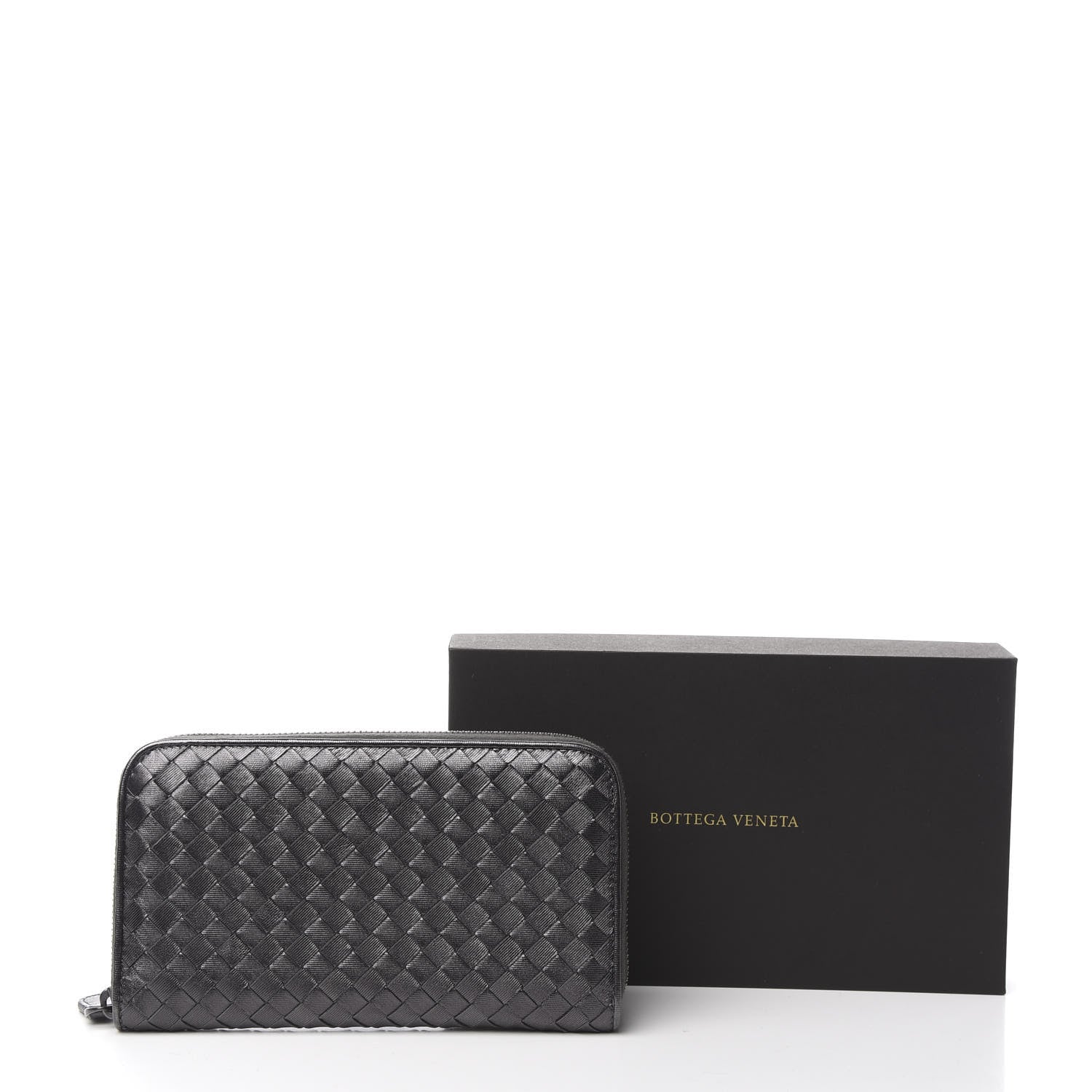 Bottega Veneta Metallic Grosgrain Intrecciato Zip Around Wallet Dark Silver 6 of 6