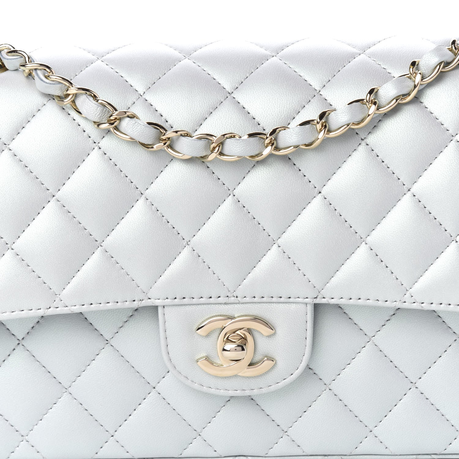Chanel Iridescent Lambskin Quilted Medium Double Flap Light Blue 12 of 13