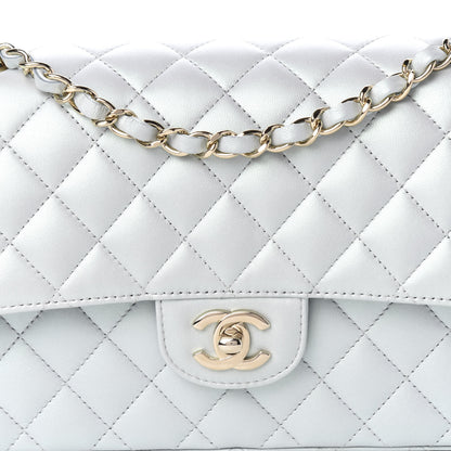 Chanel Iridescent Lambskin Quilted Medium Double Flap Light Blue 12 of 13