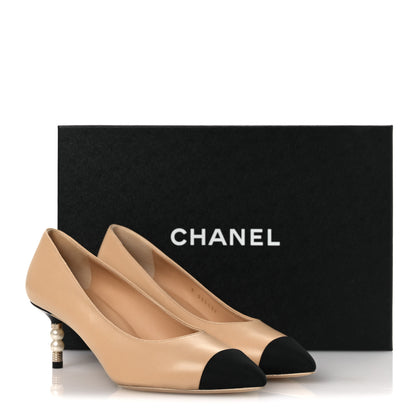 Chanel Lambskin Grosgrain Cap Toe CC Pearl Pumps 36.5 Beige Black 11 of 11