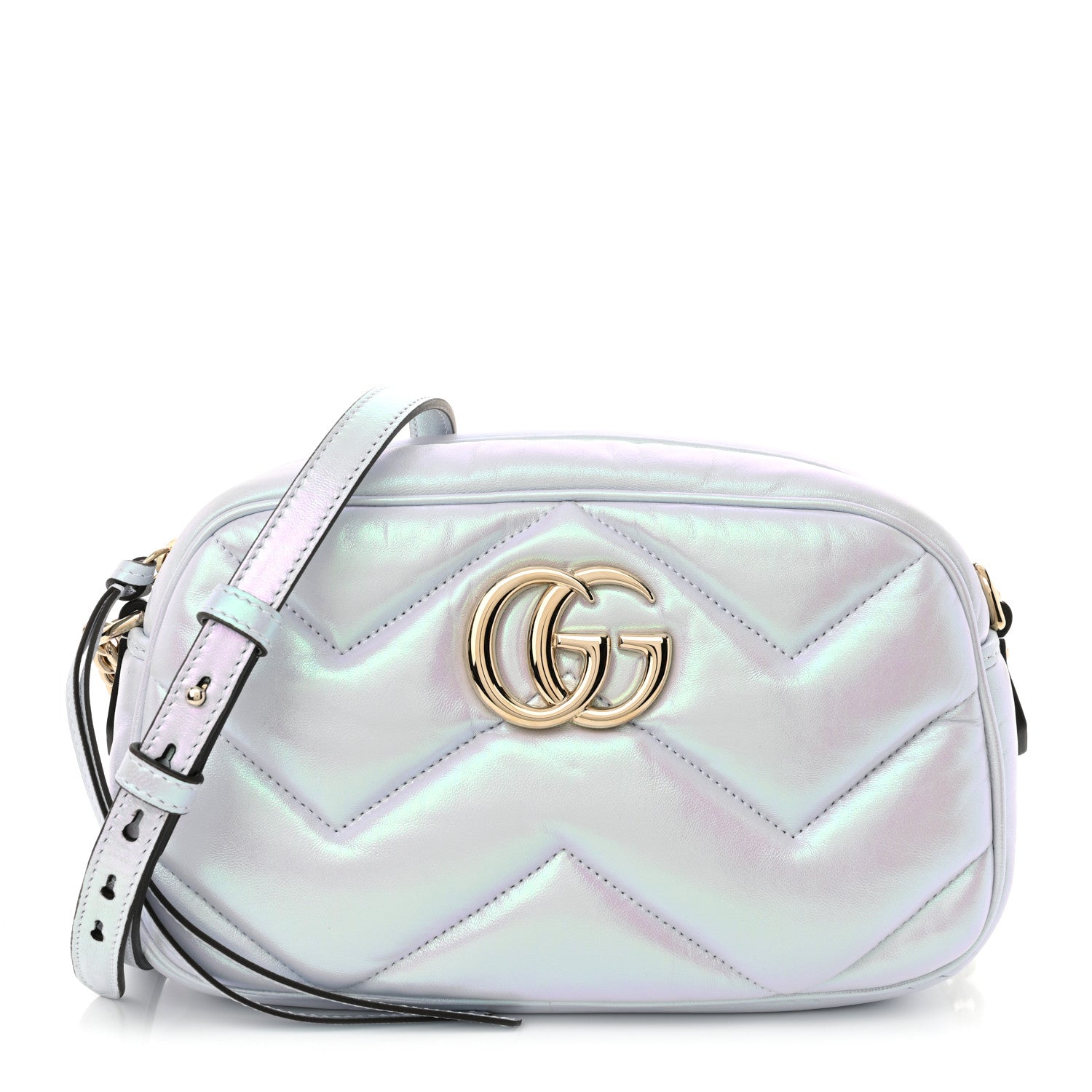 Gucci Iridescent Nappa Chevron Matelasse Small GG Marmont Chain Shoulder Bag Iridescent Snow Light Blue 1 of 12
