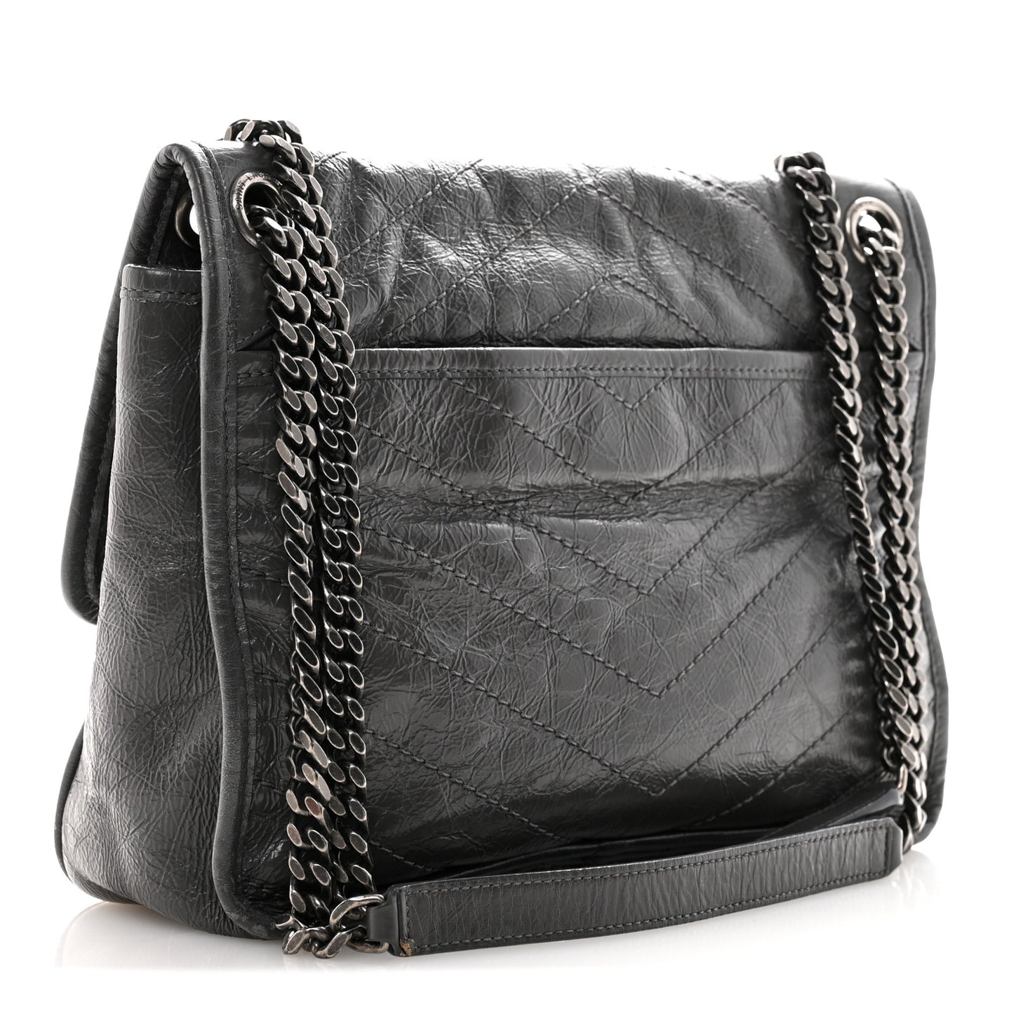Crinkled Calfskin Matelasse Monogram Medium Niki Chain Satchel Fog