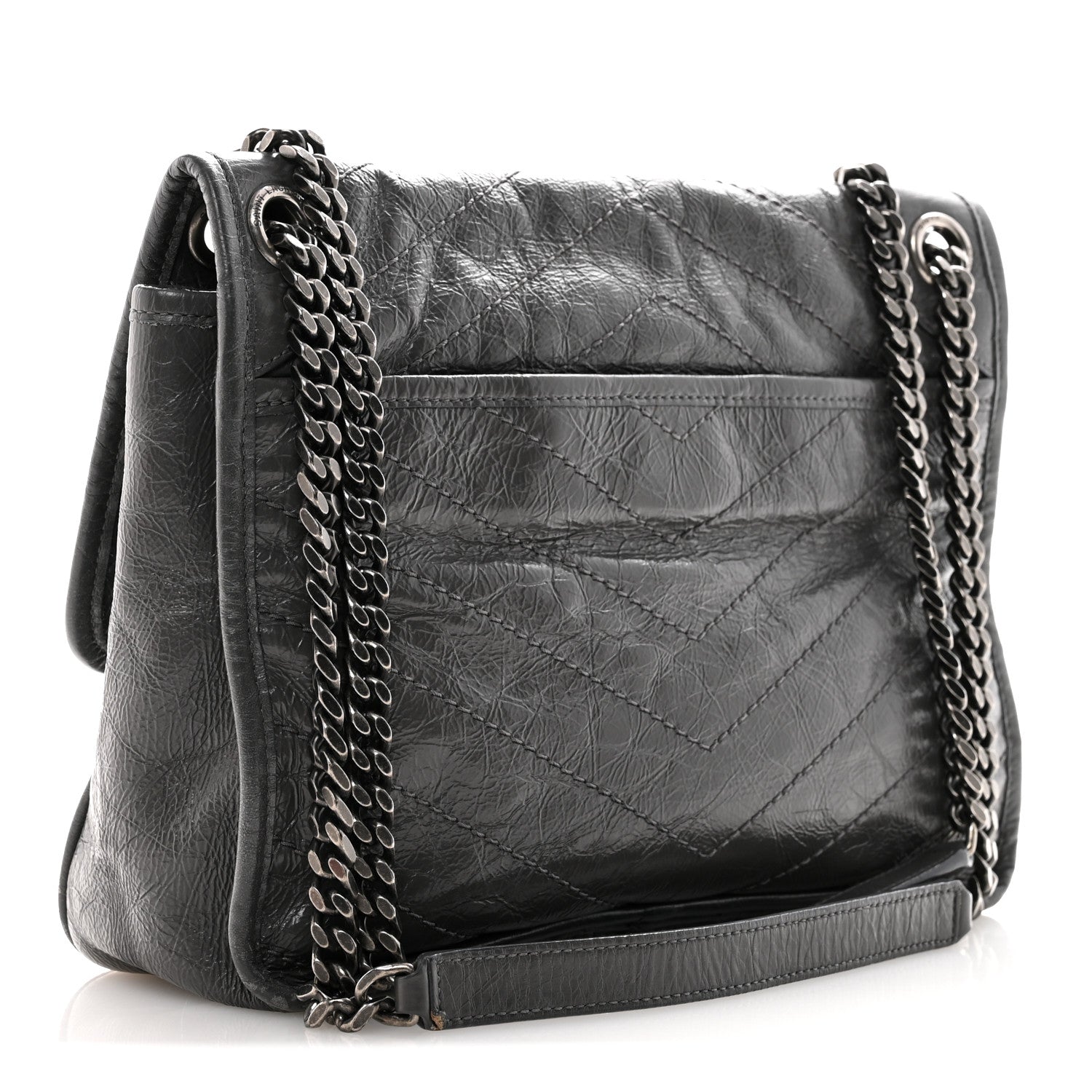 Saint Laurent Crinkled Calfskin Matelasse Monogram Medium Niki Chain Satchel Fog 3 of 12