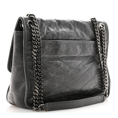 Saint Laurent Crinkled Calfskin Matelasse Monogram Medium Niki Chain Satchel Fog 3 of 12