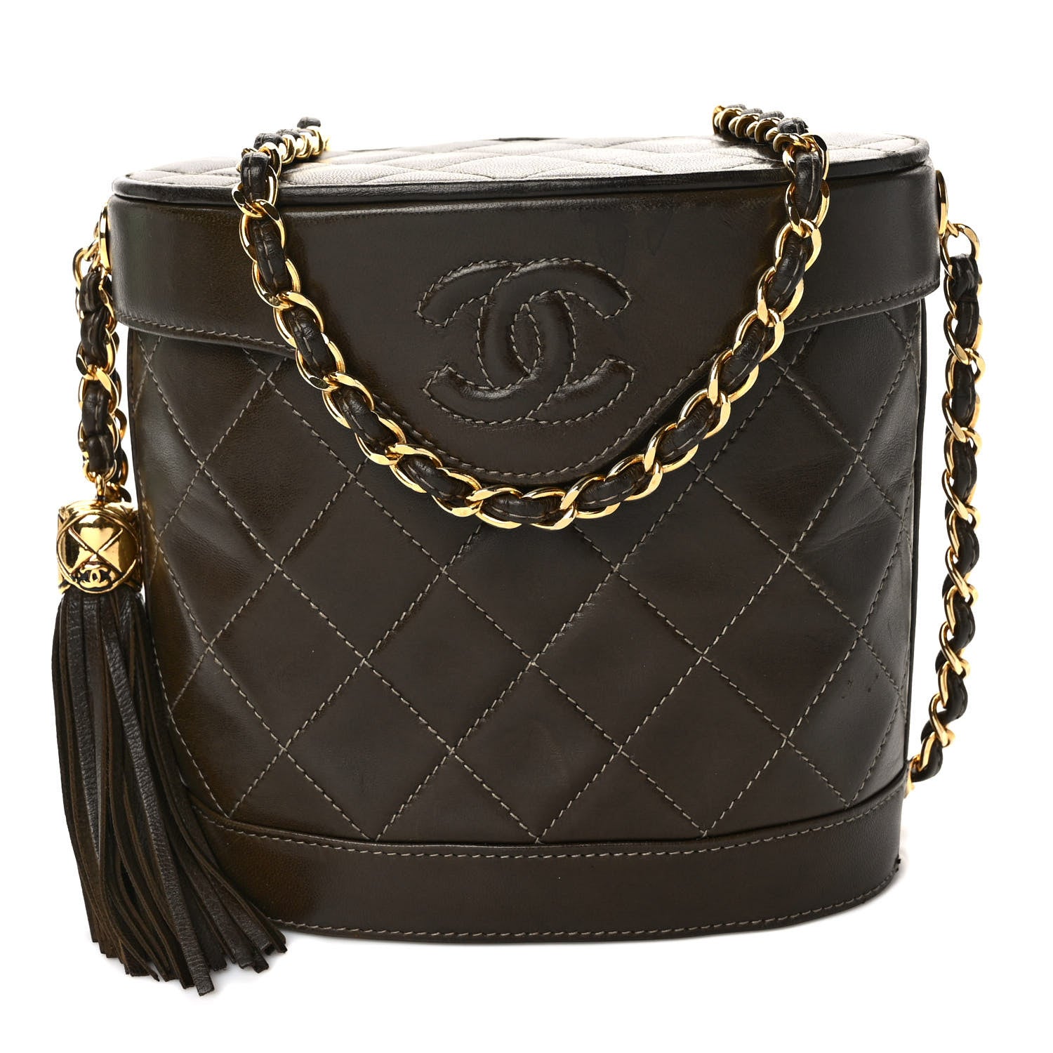 Chanel Lambskin Quilted Tassel Shoulder Bag Dark Brown 1 of 9