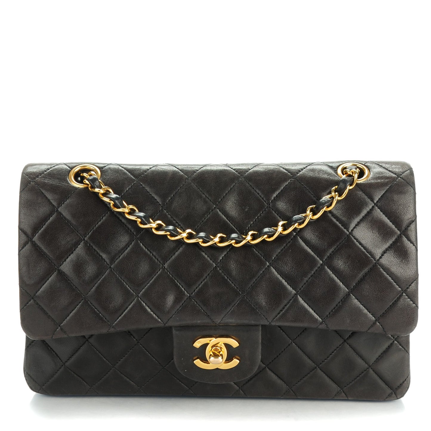 Lambskin Quilted Medium Double Flap Black