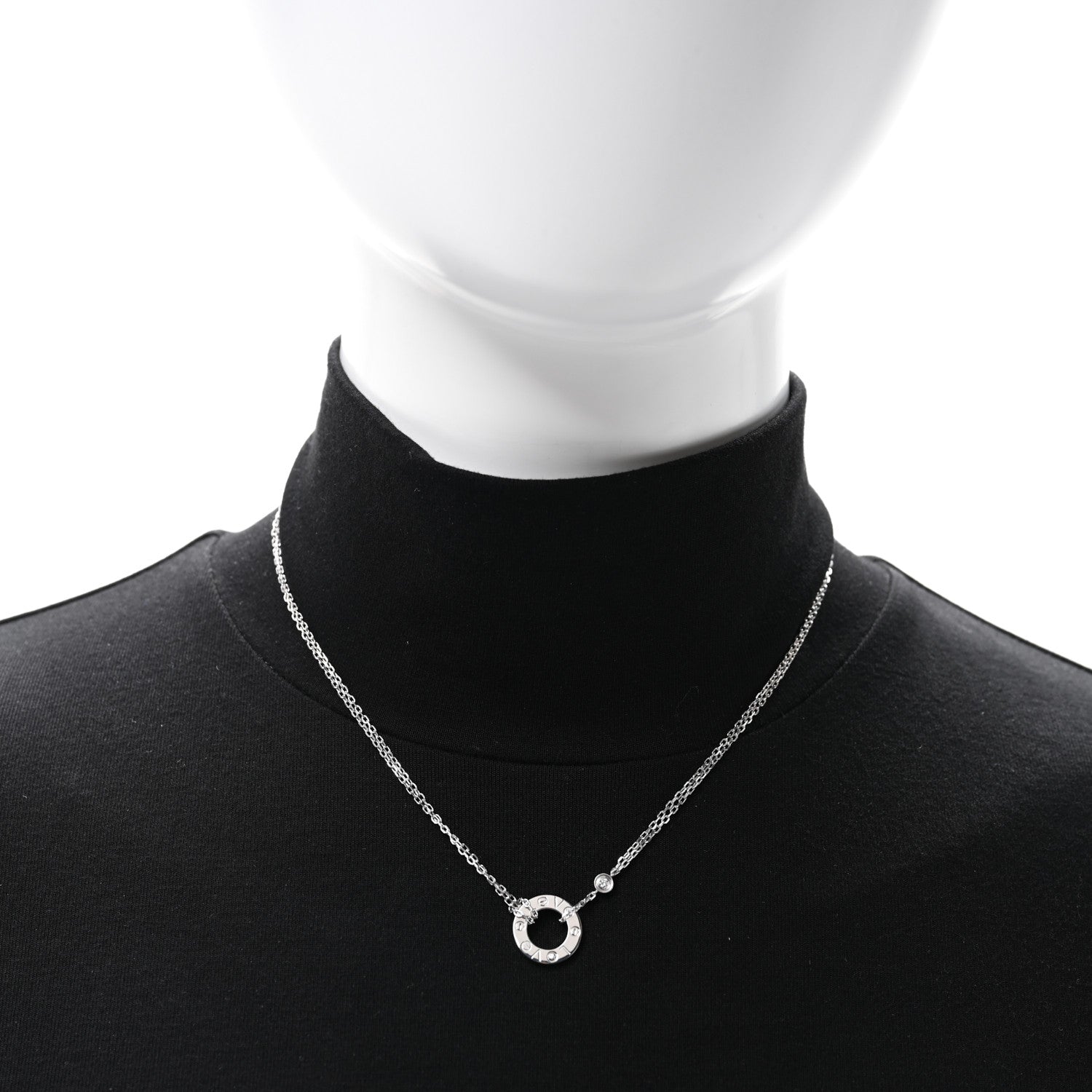 Cartier 18K White Gold 2 Diamond LOVE Necklace 2 of 4
