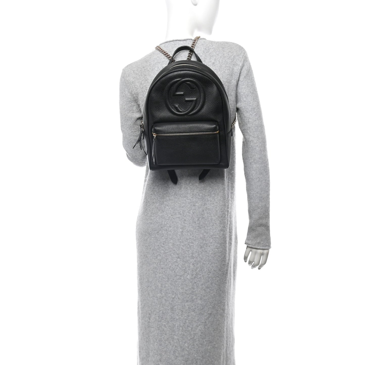 Pebbled Calfskin Soho Chain Backpack Black