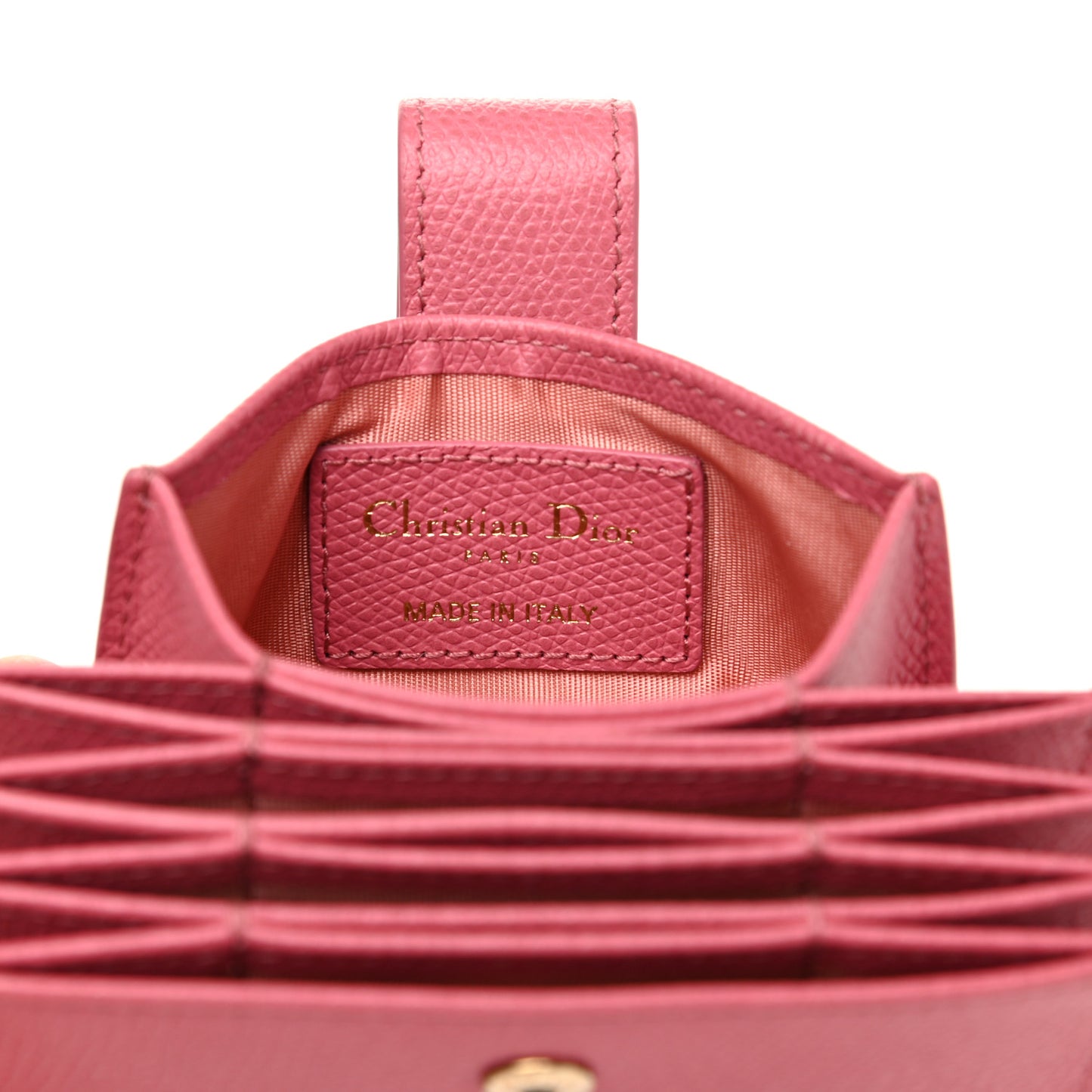 Grained Calfskin Gusseted Card Holder Pink