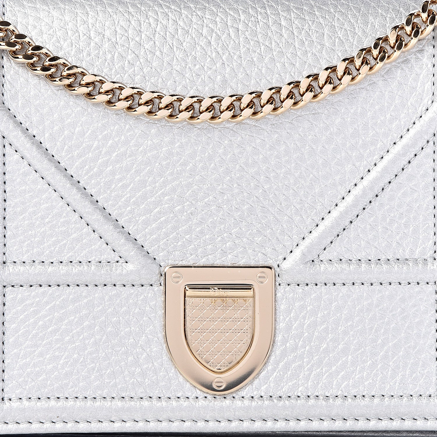 Christian Dior Metallic Grained Calfskin Diorama Wallet on Chain Pouch Silver 7 of 10