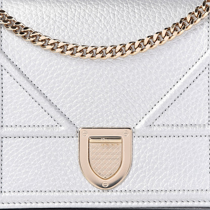 Christian Dior Metallic Grained Calfskin Diorama Wallet on Chain Pouch Silver 7 of 10