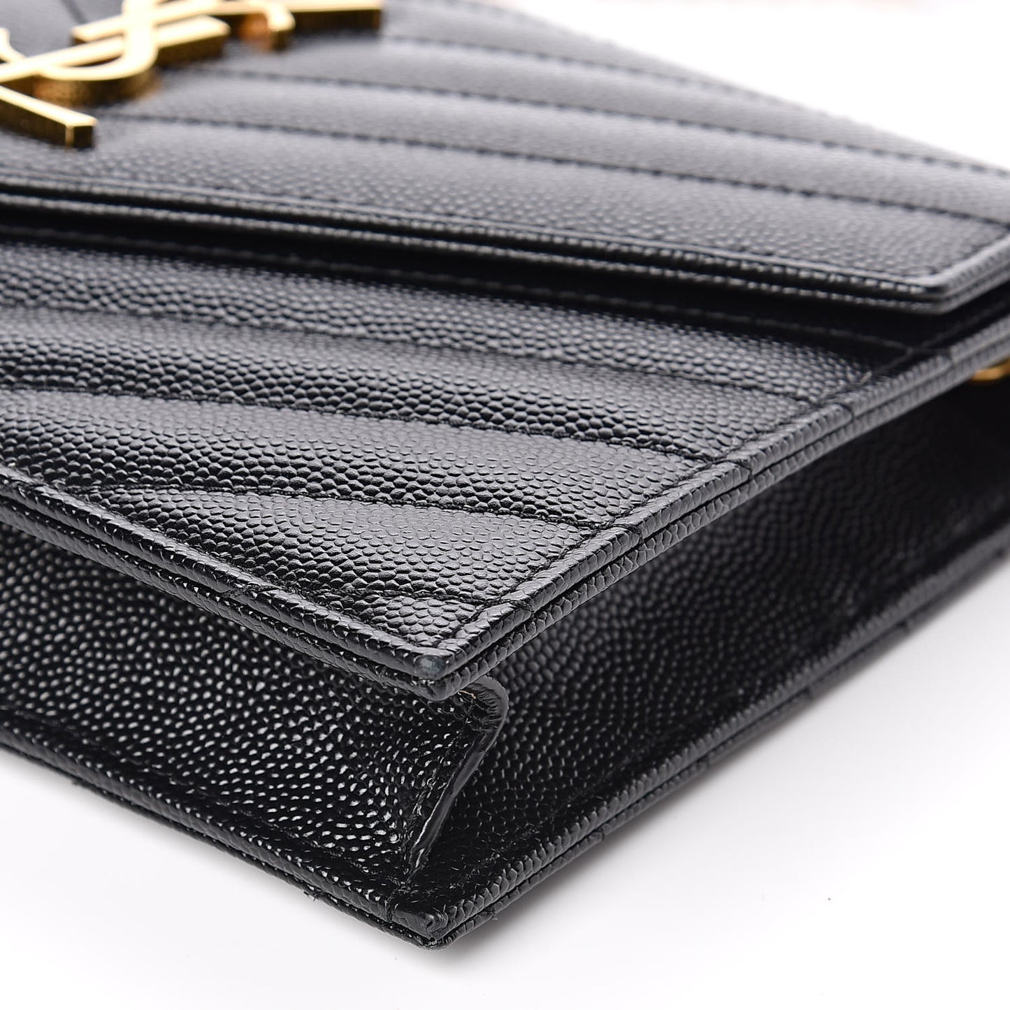 Grain De Poudre Matelasse Chevron Monogram Envelope Chain Wallet Black