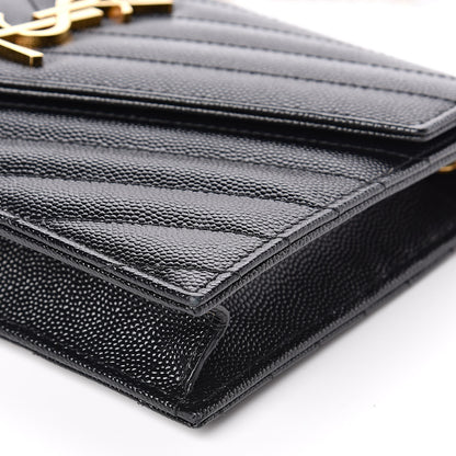 Saint Laurent Grain De Poudre Matelasse Chevron Monogram Envelope Chain Wallet Black 9 of 10