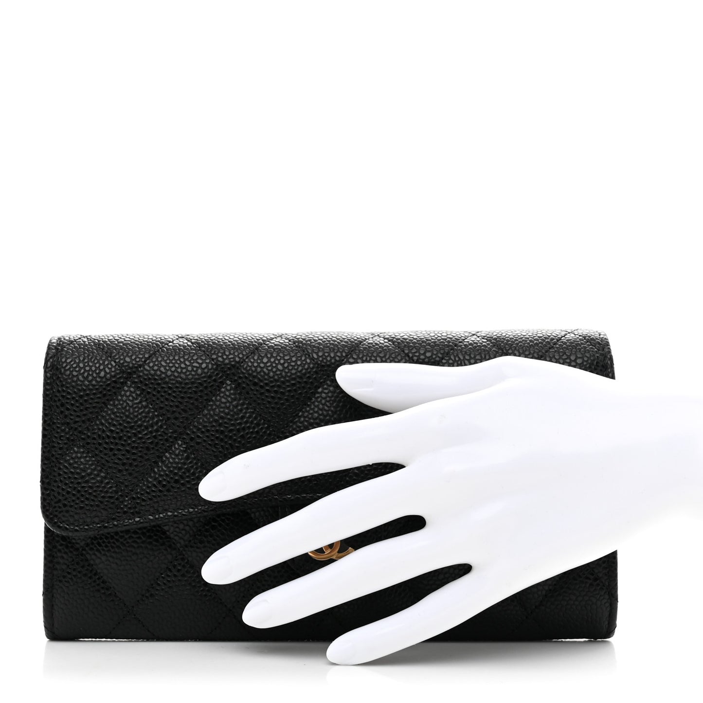 Caviar Quilted Large Gusset Flap Wallet Black