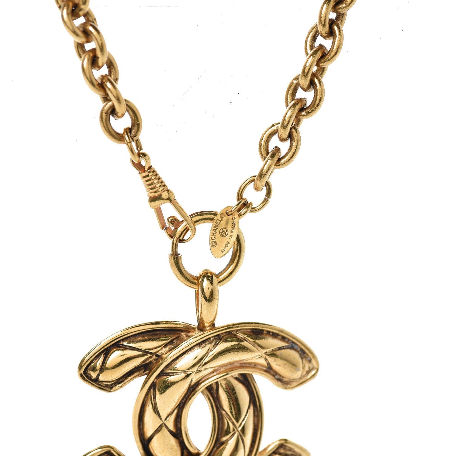 Chanel Quilted Large CC Long Chain Necklace Gold 19 of 23