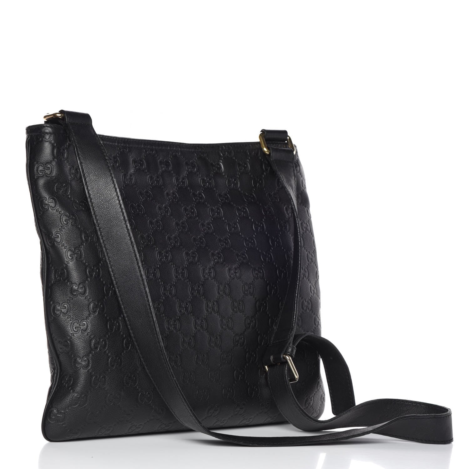 Gucci Guccissima Medium Flat Messenger Bag Black 3 of 6