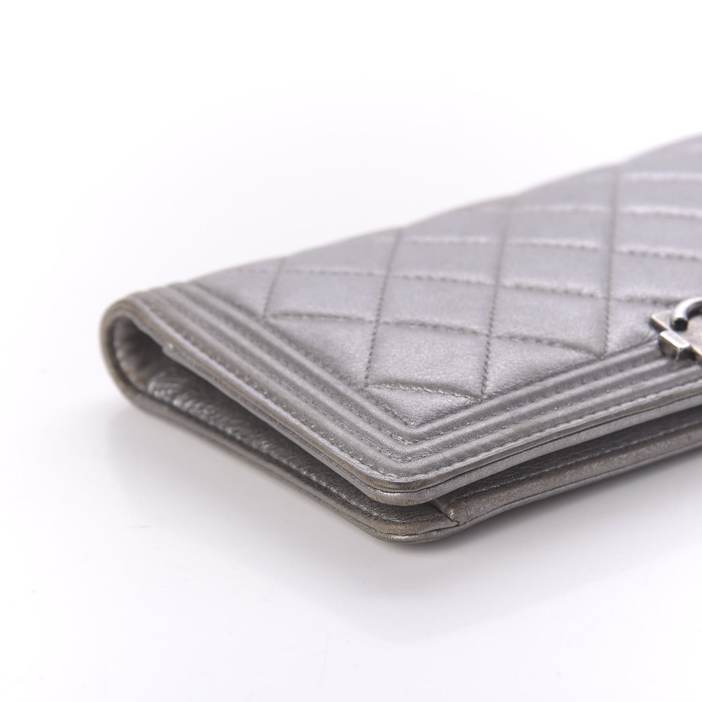 Metallic Calfskin Quilted Boy Yen Wallet Silver