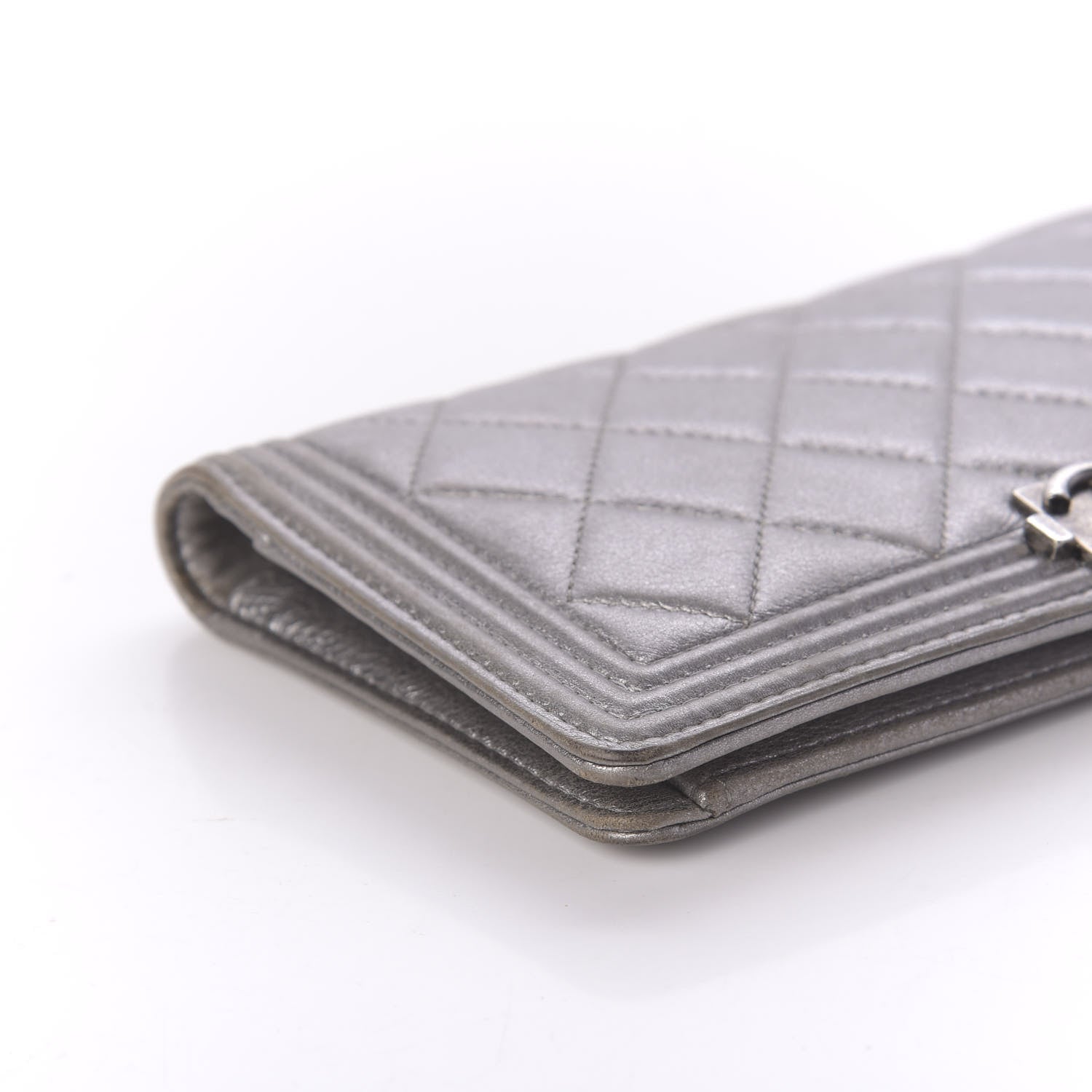 Chanel Metallic Calfskin Quilted Boy Yen Wallet Silver 6 of 11