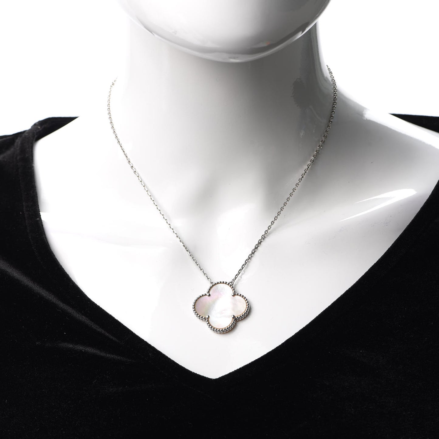 18K White Gold Mother of Pearl Magic Alhambra Pendant Necklace