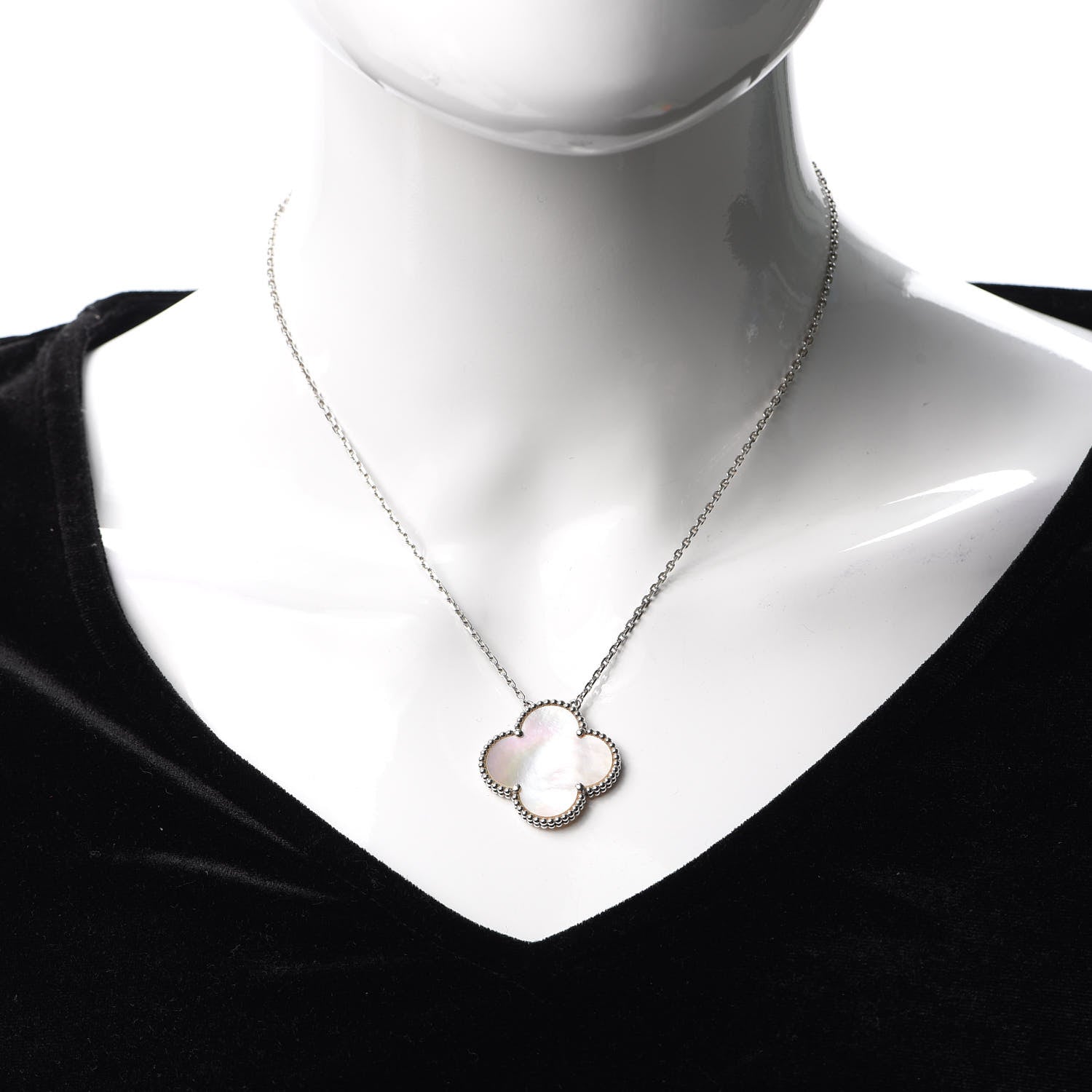 Van Cleef & Arpels 18K White Gold Mother of Pearl Magic Alhambra Pendant Necklace 2 of 8