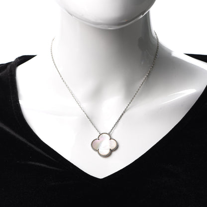 Van Cleef & Arpels 18K White Gold Mother of Pearl Magic Alhambra Pendant Necklace 2 of 8