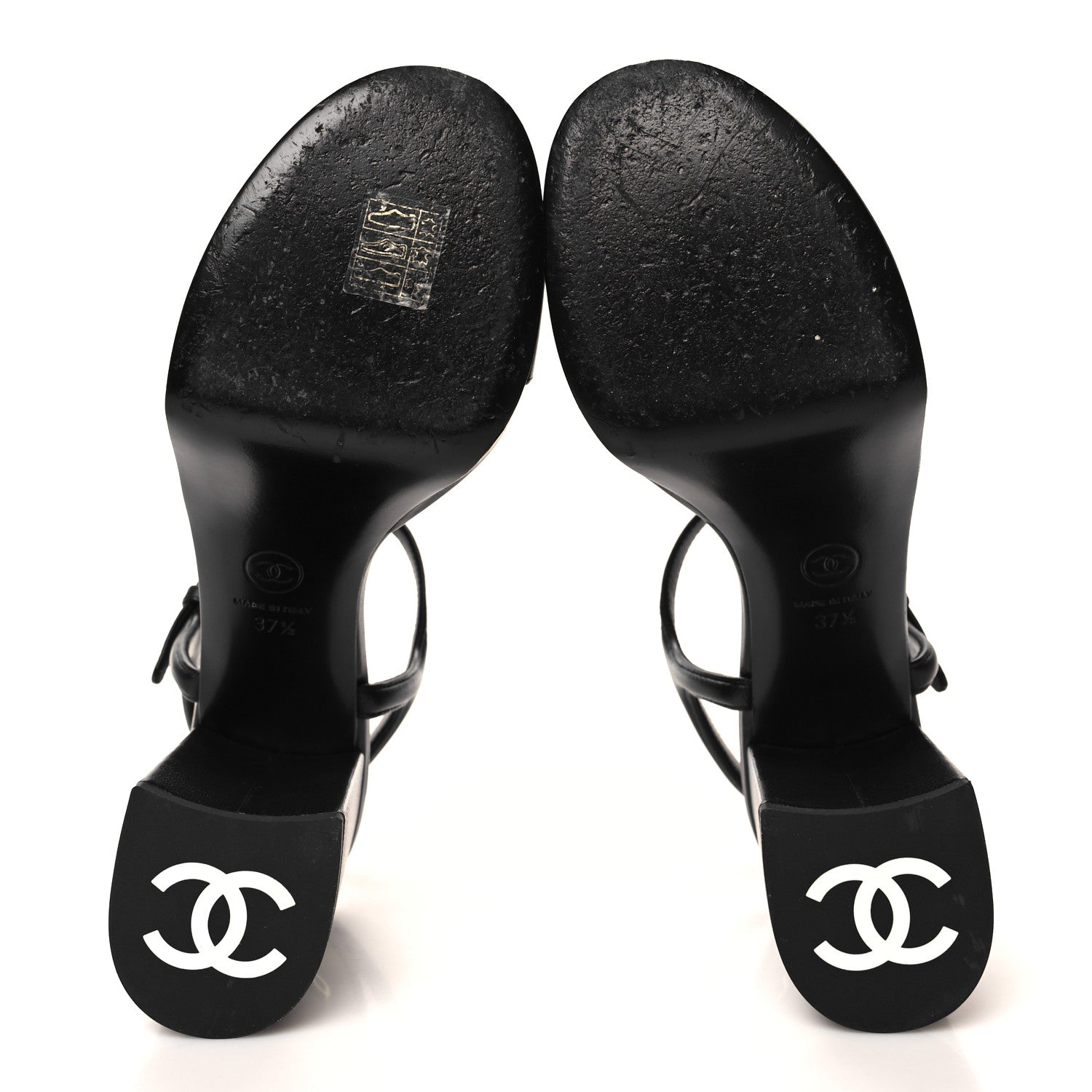 Chanel Lambskin Logo Platform Sandals 37.5 Black 5 of 9