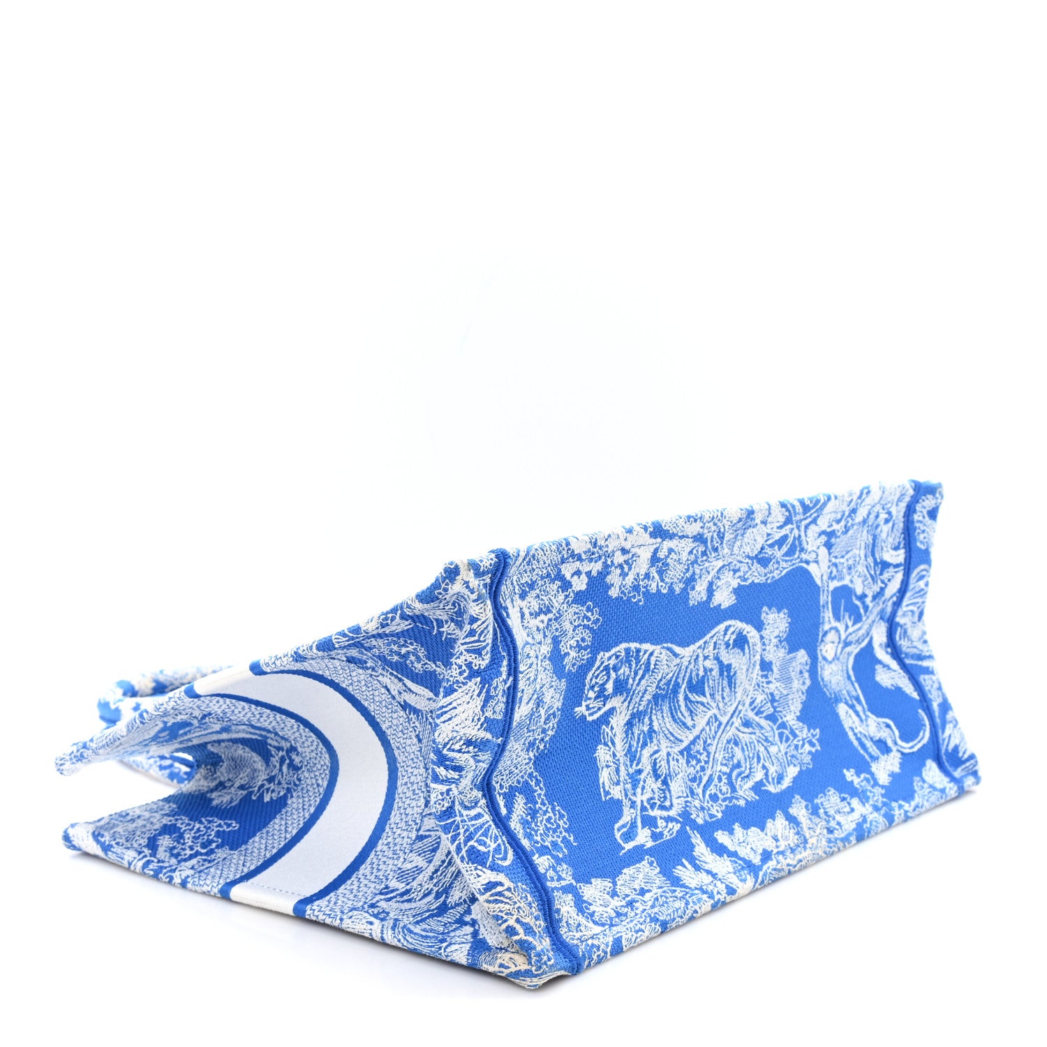 Christian Dior Canvas Embroidered Medium Dioriviera Toile De Jouy Book Tote Fluorescent Blue 4 of 10