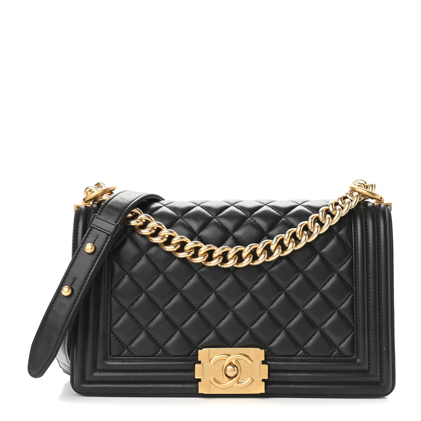 Lambskin Quilted Medium Boy Flap Black
