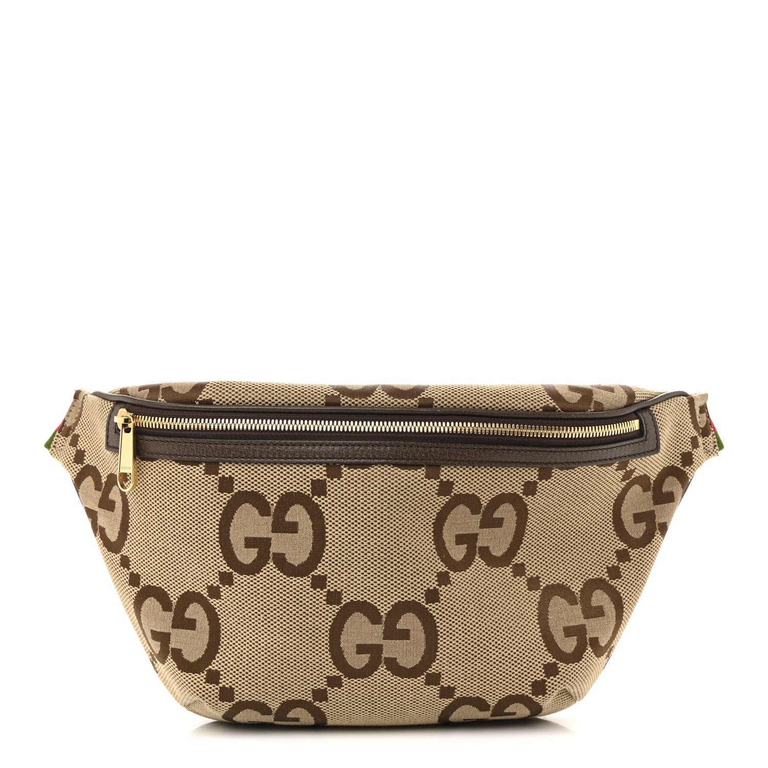 Gucci Monogram Jumbo GG Textured Dollar Calfskin Web Belt Bag Camel Ebony New Acero 1 of 15